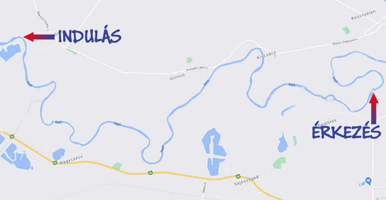 A Sajó vízitúra útvonala