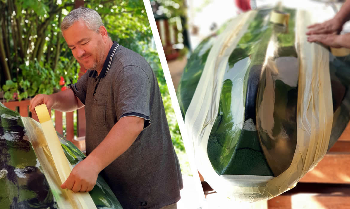 Folyékony gumi horgászkajakra - maszkolás Folyékony gumi horgászkajakra - maszkolás