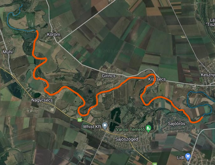 Vízitúra útvonal: Muhi-Köröm komp homok- és kavicspad -> sajóörösi homok- és kavicspad