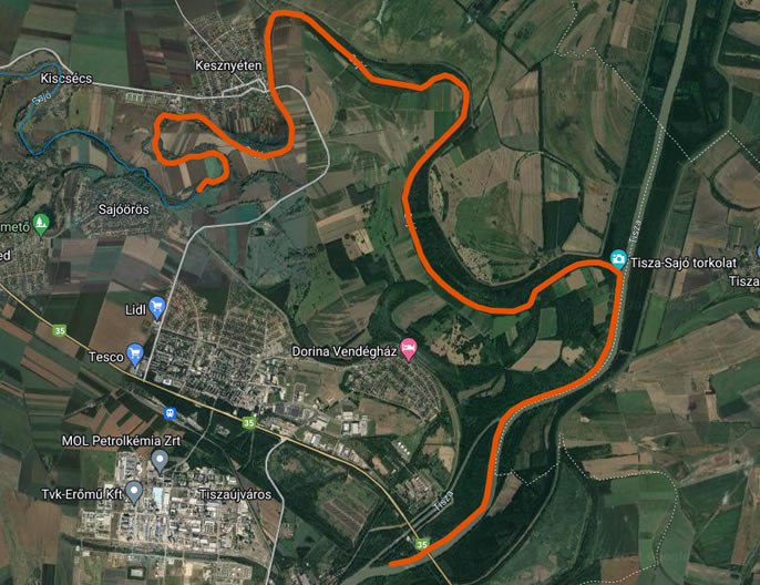 Vízitúra útvonal: sajóörösi homok- és kavicspad -> Tisza szigeti kikötő, Tiszaújváros